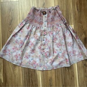 🌸 Vintage Nanette Lepore Floral Smocked Waist Button Skirt Size 6 Cottagecore